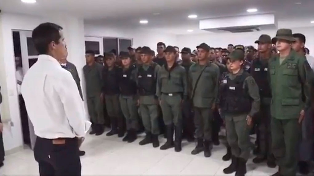 Guaido addressing military deserters in Cucuta, Colombia. (@jguaido)