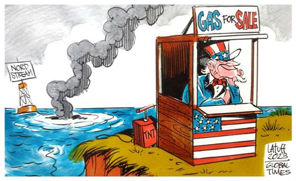 US has huge profits to gain from Nord Stream sabotage. Cartoon: Carlos Latuff