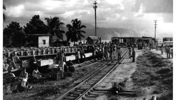 Railroad workers for United Fruit Co wait at Port Barreo Guatemala. Photo by Pictorial Parade/Archive Photos/Getty Images