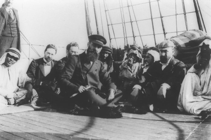 Theodor Herzl en route to Israel aboard a ship in 1898. (Wikimedia)
