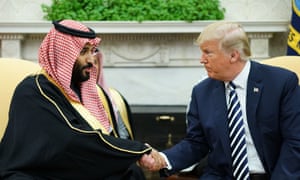 Trump and the Saudi crown prince in March last year. Trump has ignored findings that Prince Mohammed almost certainly ordered Khashoggi’s killing.
