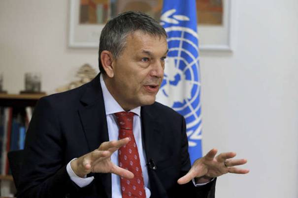 Le haut-commissaire de l’UNRWA, Philippe Lazzarini, le 16 septembre 2020, au siège de l’organisation, à Beyrouth.